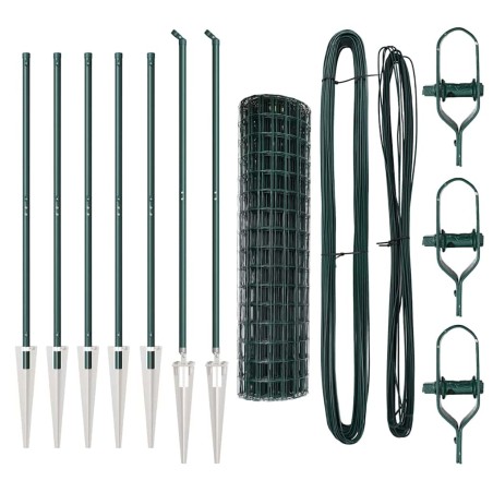 vidaXL Recinzione Euro con 7 pali a punta 1,4 x 10 m in acciaio galvanizzato verde