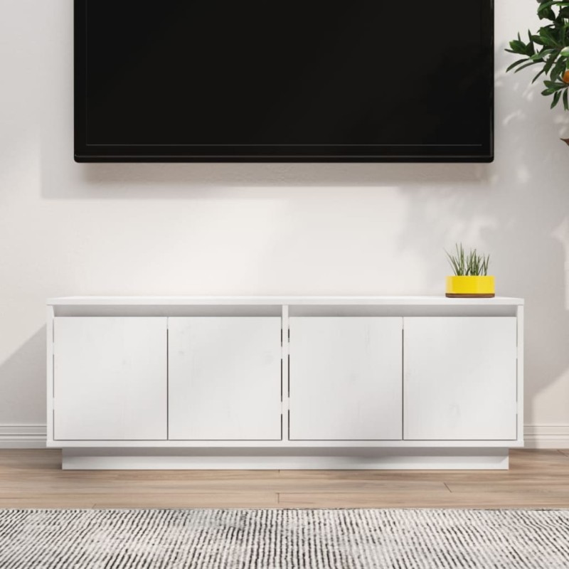 Mobile Porta TV Bianco 110x34x40 cm in Legno Massello di Pino Mobile Porta TV Bianco 110x34x40 cm in Legno Massello di Pino