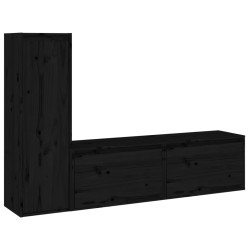 Mobili Porta TV 3 pz Neri in Legno Massello di Pino