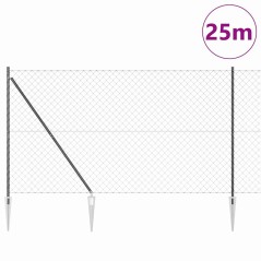 vidaXL Set di pali del recinto Grigio 1.6 x 25 m Acciaio zincato