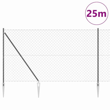vidaXL Set di pali del recinto Grigio 1.6 x 25 m Acciaio zincato