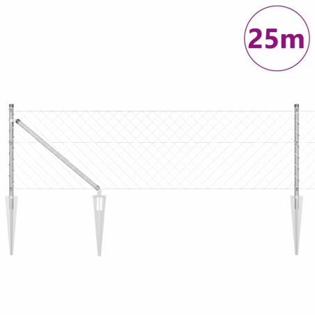 vidaXL Set di pali del recinto Argento 25 x 0.6 m Acciaio zincato