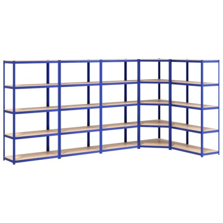 Scaffali a 5 Ripiani 5 pz Blu in Acciaio e Legno Multistrato