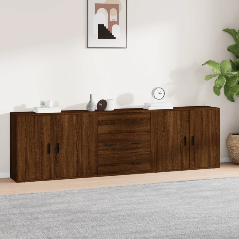 Credenze 3 pz Rovere Marrone in Legno Multistrato Credenze 3 pz Rovere Marrone in Legno Multistrato