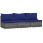 vidaXL Divano a 3 Posti con Cuscini in Polyrattan Grigio vidaXL Divano a 3 Posti con Cuscini in Polyrattan Grigio