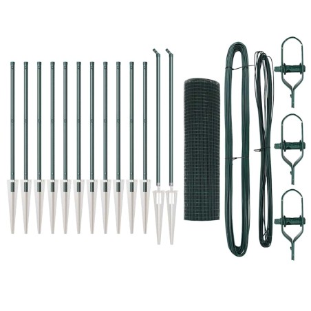 vidaXL Recinzione in Filo Saldato con 13 Picchetti a Spillo Verde 0.6x25 m Acciaio