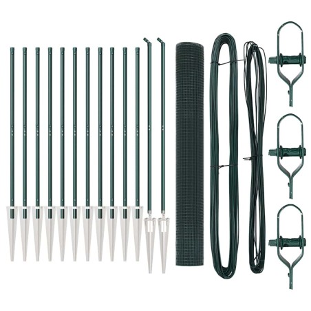 vidaXL Recinzione in Filo Saldato con 13 Picchetti D'Ancoraggio Verde 1.4x25 m Acciaio