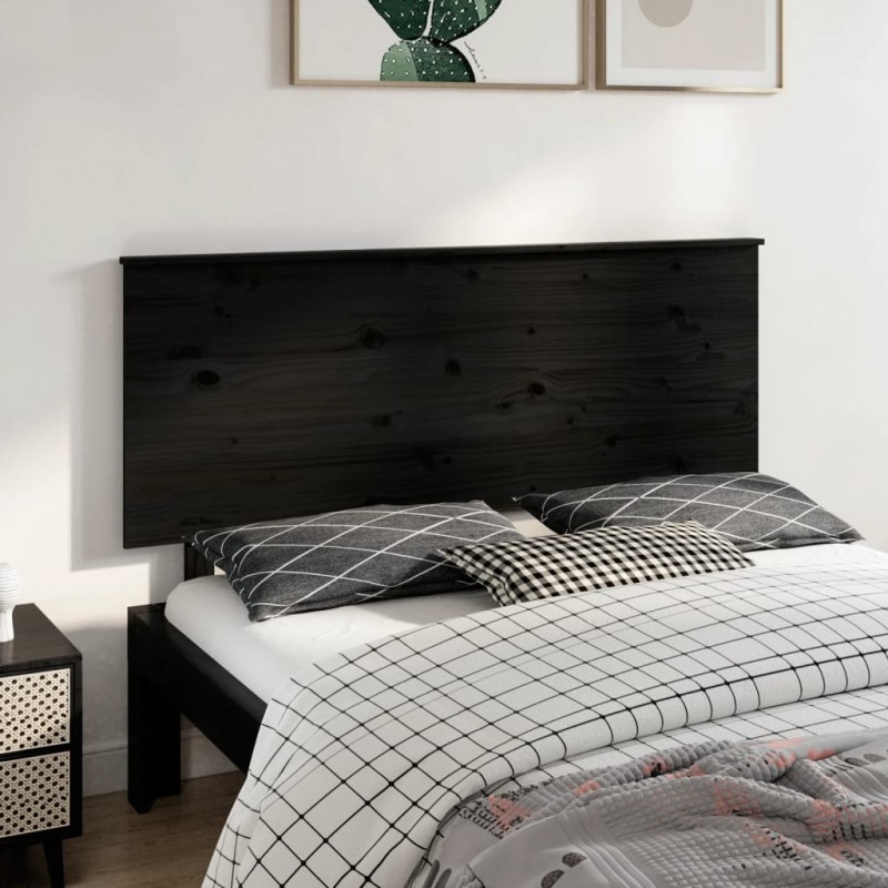 Testiera per Letto Nera 154x6x82,5 cm Legno Massello di Pino