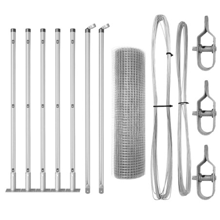 vidaXL Recinzione in Rete Saldato di con 7 Pali Flangiati 0.6x10 m Acciaio Zincato