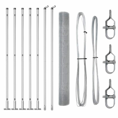 vidaXL Recinzione in Rete Saldato con 7 Pali Flangiati 0.8x10 m Acciaio Galvanizzato