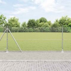 vidaXL Recinzione in Rete Saldata con 7 Pali Flangiati 0.8x10 m Acciaio Galvanizzato