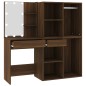 Toeletta con LED e Armadietti Rovere Marrone Legno Multistrato Toeletta con LED e Armadietti Rovere Marrone Legno Multistrato