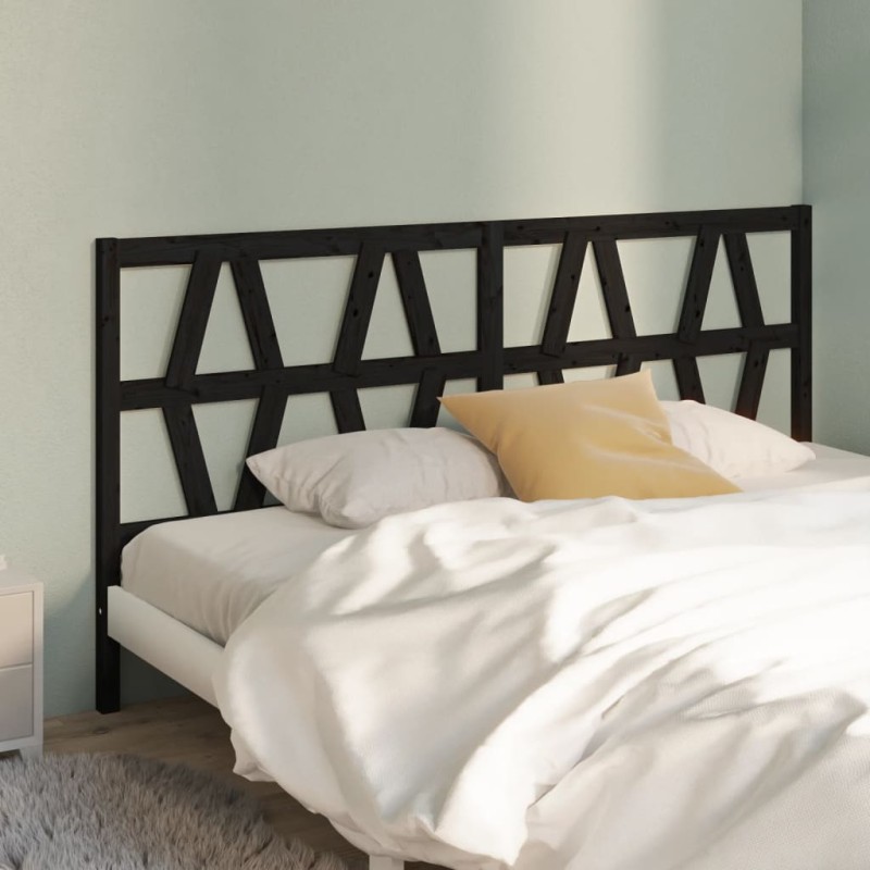 Testiera per Letto Nera 186x4x100 cm in Legno Massello di Pino