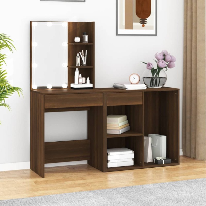 vidaXL Toeletta con LED e Armadietto Rovere Marrone Legno Multistrato vidaXL Toeletta con LED e Armadietto Rovere Marrone Legno Multistrato