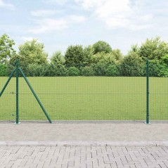 vidaXL Recinzione in Rete Saldato con 7 Pali Flangiati Verde 0.8x10 m Acciaio