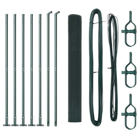 vidaXL Recinzione in rete saldata con 7 pali flangiati Verde 1.2x10 m Acciaio