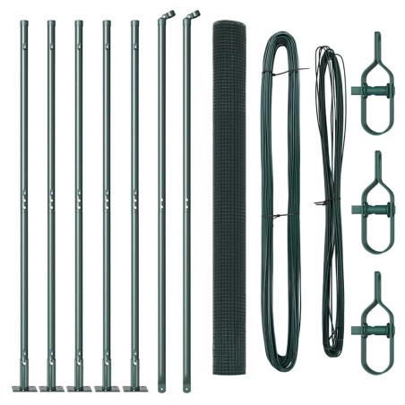 vidaXL Recinzione a Rete Saldato con 7 Pali Flangiati Verde 1.4x10 m Acciaio