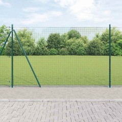 vidaXL Recinzione in filo saldato con 7 pali flangiati Verde 1.5x10 m Acciaio