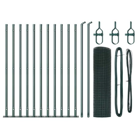 vidaXL Recinzione in Rete Saldato con 13 Pali Flangiati Verde 0.6x25 m Acciaio