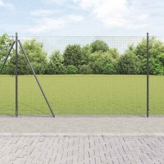 vidaXL Recinzione in Filo Saldato con 7 Pali Flangiati Grigio 1,5x10 m Acciaio