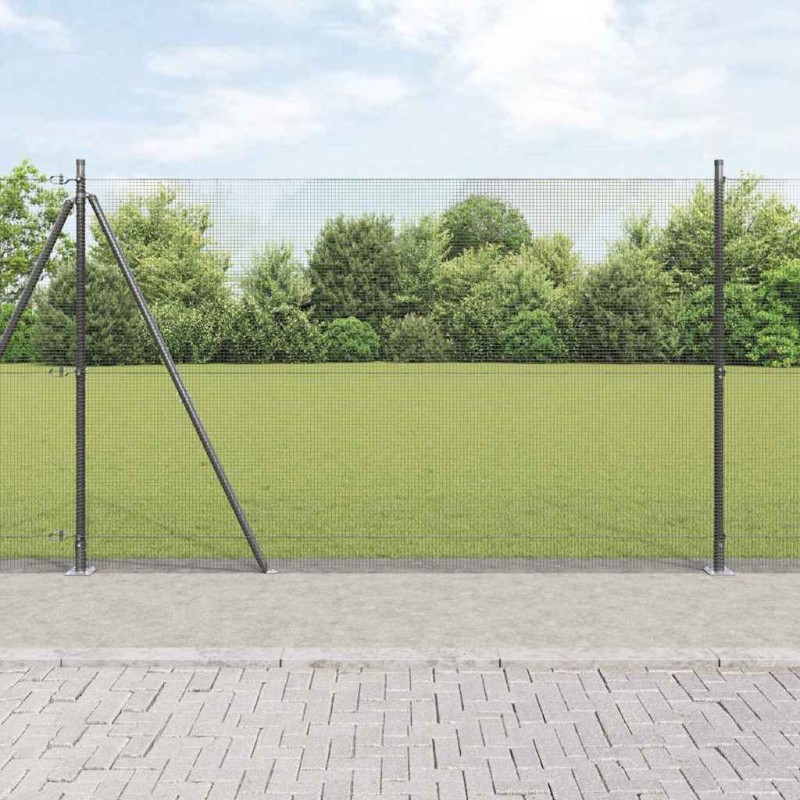 vidaXL Recinzione in Filo Saldato con 13 Pali Flangiati Grigio 1.4x25 m Acciaio