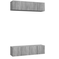Mobili TV Parete 4pz Grigio Sonoma 60x30x30cm Legno Multistrato