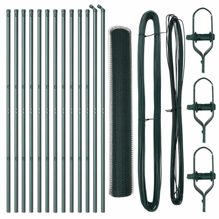 vidaXL Recinzione esagonale con 7 pali, 1,2x25 m, acciaio verde.