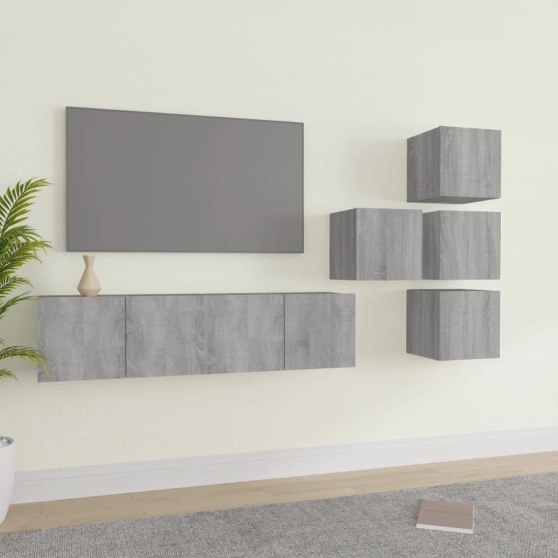 Set di Mobili Porta TV 6 pz Grigio Sonoma in Legno Multistrato Set di Mobili Porta TV 6 pz Grigio Sonoma in Legno Multistrato