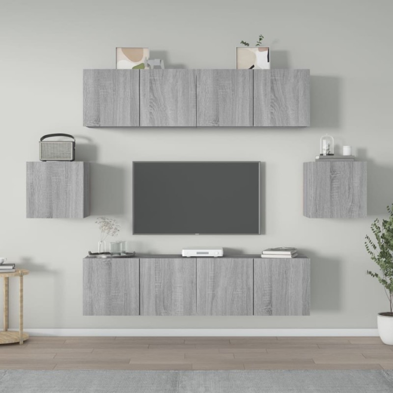 Set di Mobili Porta TV 6 pz Grigio Sonoma in Legno Multistrato Set di Mobili Porta TV 6 pz Grigio Sonoma in Legno Multistrato