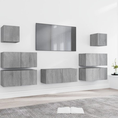 Set di Mobili Porta TV 7 pz Grigio Sonoma in Legno Multistrato