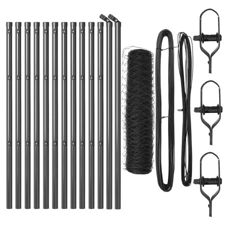 vidaXL Recinzione esagonale con 7 pali 0,5x25 m in acciaio grigio.