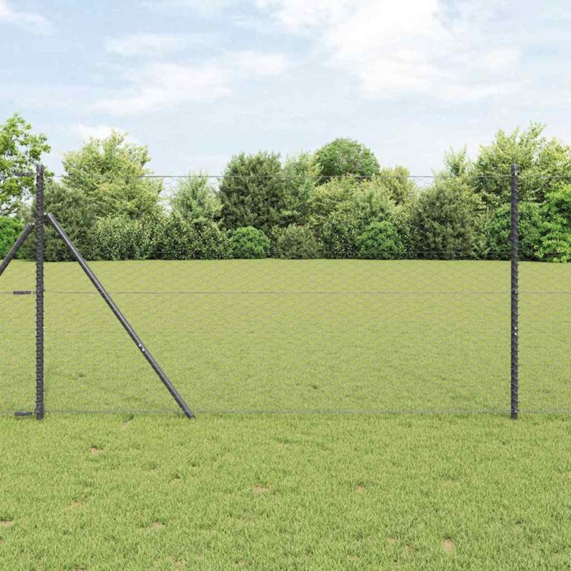 vidaXL Recinzione Esagonale con 7 Pali 1,2x25 m in Acciaio Grigio