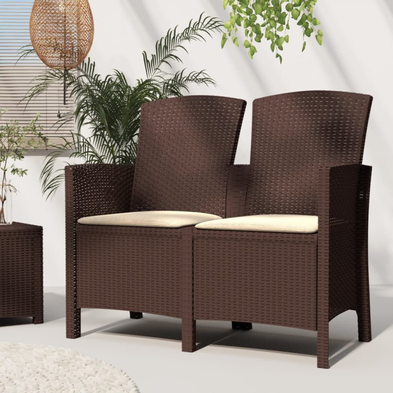 Sedia da Giardino a 2 Posti con Cuscini PP Rattan Marrone Sedia da Giardino a 2 Posti con Cuscini PP Rattan Marrone