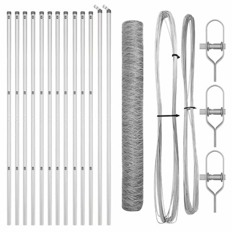 vidaXL Recinzione Esagonale con 13 Post Silver, 1x25 m in Acciaio Zincato