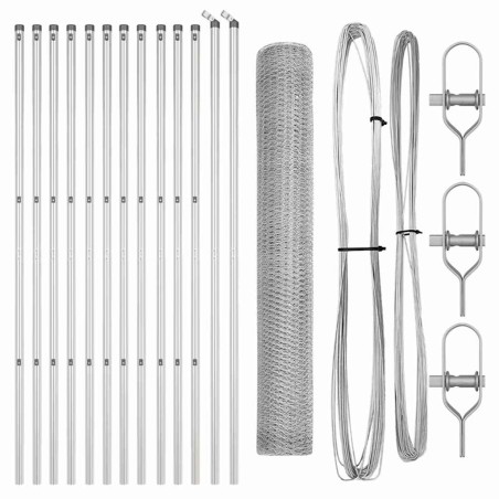 vidaXL Recinzione esagonale con 7 pali, 1,2x25 m, acciaio argentato