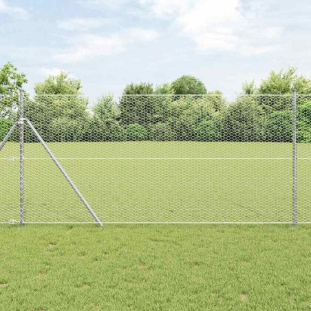 vidaXL Recinzione esagonale con 7 pali 1,2x25 m in acciaio argentato.