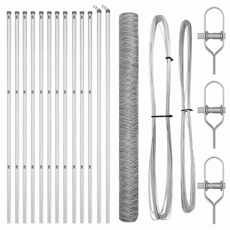 vidaXL Recinzione a esagono con 7 posti, 1,5x25 m, acciaio argento