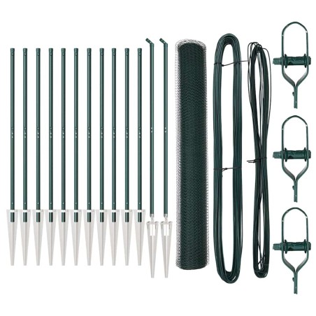 vidaXL Recinto esagonale con 7 picchetti, 1x25 m, acciaio verde