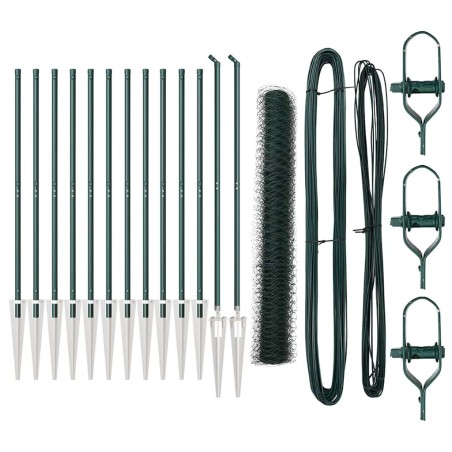 vidaXL Recinzione esagonale con 7 pali a punta, 1x25 m in acciaio verde.