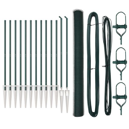 vidaXL Recinzione Esagonale con 7 Pali a Picco, 1,5x25 m, Acciaio Verde