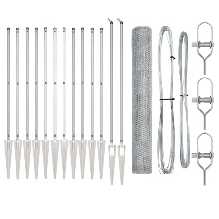 vidaXL Recinzione Esagonale con 7 Pali a Punta 1,2x25 m in Acciaio Argento