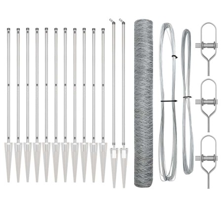 vidaXL Recinzione esagonale con 7 pali appuntiti 1,2x25 m in acciaio silver