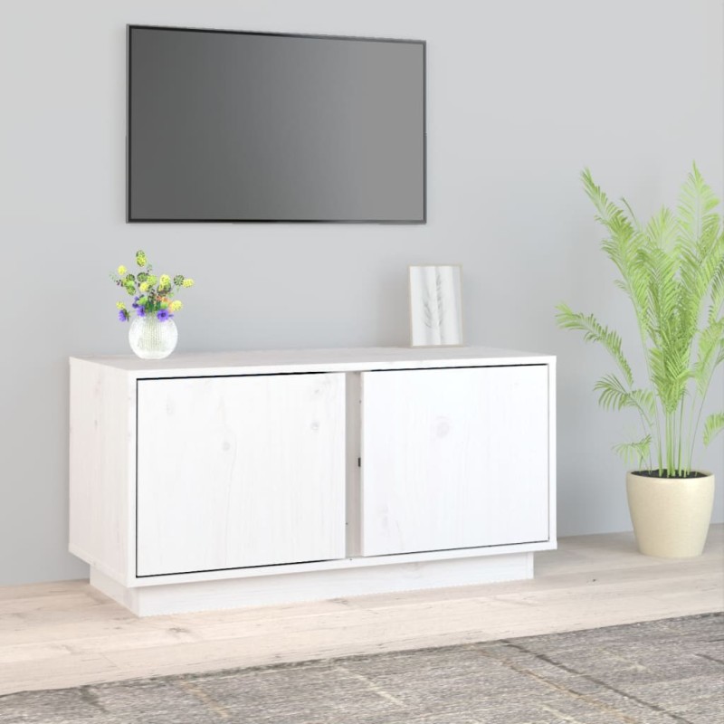 Mobile Porta TV Bianco 80x35x40,5 cm in Legno Massello di Pino Mobile Porta TV Bianco 80x35x40,5 cm in Legno Massello di Pino