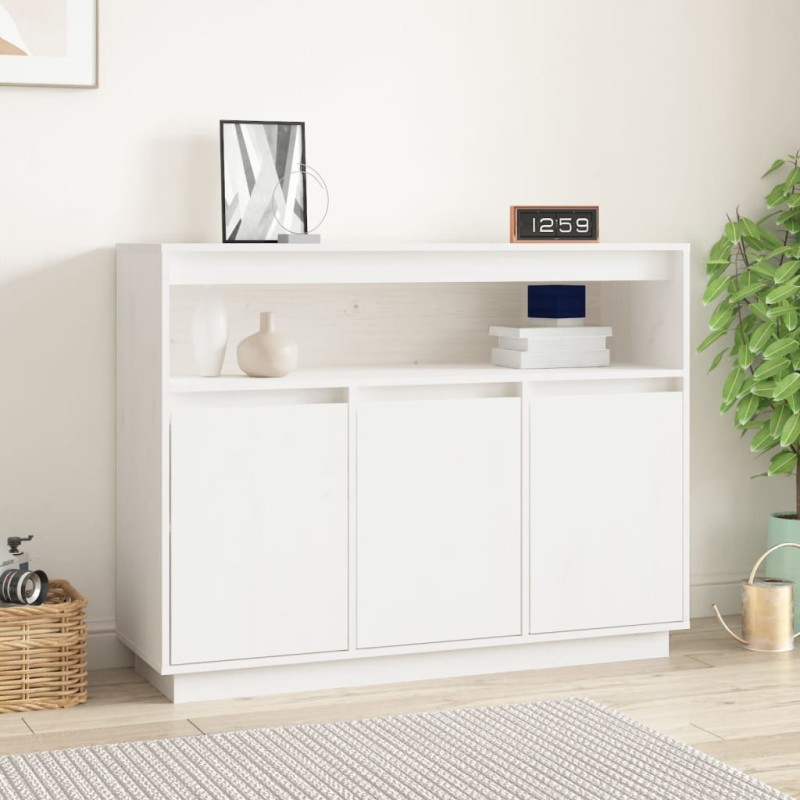 Credenza Bianca 104,5x34x80 cm in Legno Massello di Pino Credenza Bianca 104,5x34x80 cm in Legno Massello di Pino