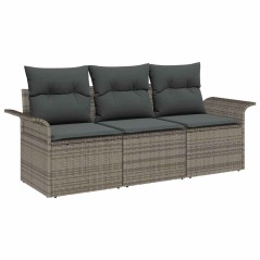 vidaXL Set di divani da giardino a 3 pezzi con cuscini grigi in rattan sintetico