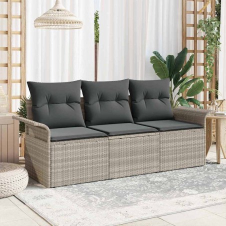 vidaXL Set divani da giardino 3 pezzi con cuscini grigi in rattan