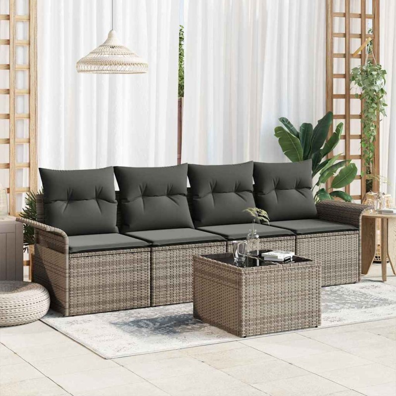 vidaXL Set da Giardino 5 Pezzi con Cuscini Grigi in Rattan