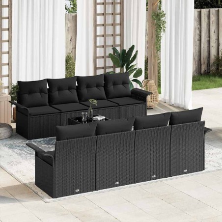 vidaXL Set di divani da giardino 9 pezzi con cuscini in rattan sintetico nero