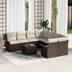 vidaXL Set Divano da Giardino 9 Pezzi con Cuscini in Rattan Simil Legno