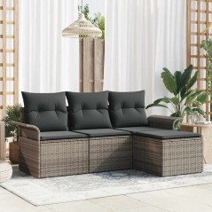 vidaXL Set di divani da giardino a 4 pezzi con cuscini grigi in rattan sintetico